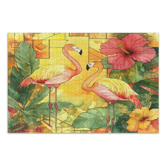 WOBOGO Watercolor Flamingo Jigsaw Puzzle Challenge 500 Piece Jigsaw Suitable for Game Night Finished Size 20.5 x 14.9in