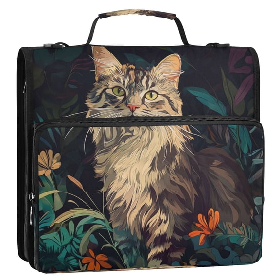WOBOGO Watercolor Hawksbill Cat Ring Binder Bag 1.5in Folder Organizer with Shoulder Strap for 13Inch Laptop and 500 Sheets of Paper