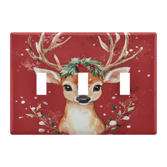 WOBOGO Watercolor Painting Of A Cute Deer 3-hole Switch Plates PC Flame Retardant Plastic Material Glossy Finish Smooth Touch 6.37x4.48x0.27in