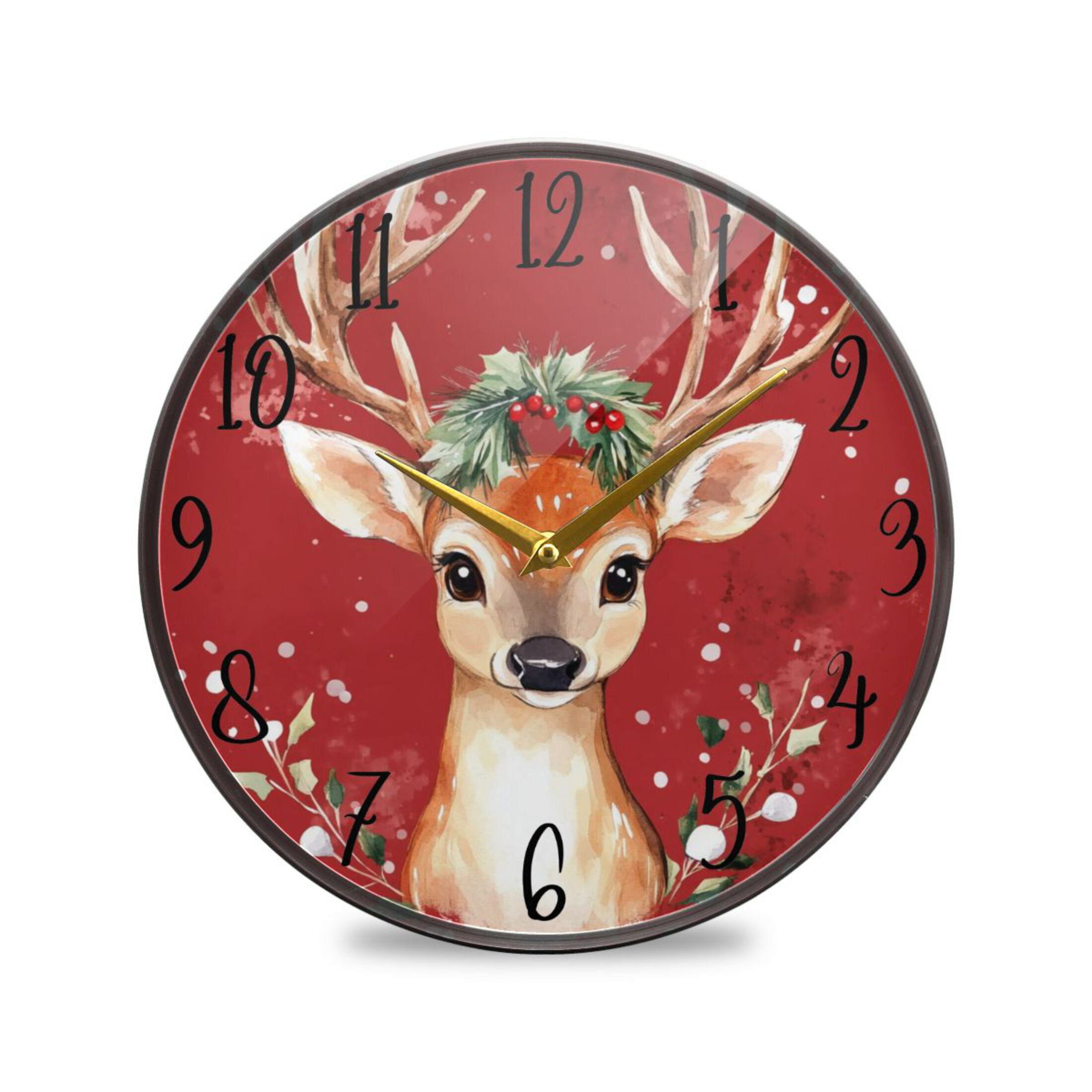 WOBOGO Watercolor Painting Of A Cute Deer Acrylic Wall Clock Battery ...
