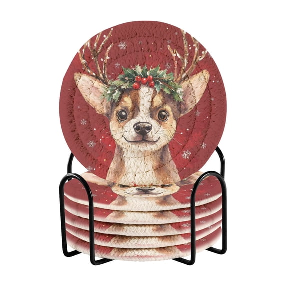 WOBOGO Watercolor Painting Of A Cute Dog Coil Coasters Set of 6 Minimalist Cotton Woven 3.94 inch Non-Slip Insulated and Absorbent Home Accessories.