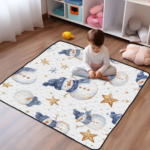 WOBOGO Watercolor Snowmen Stars Whitepattern Baby Playmats Extra Large Waterproof Rollable Activity Pads for Toddlers 5050inch
