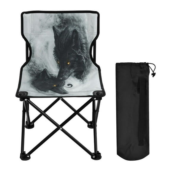 WOBOGO Watercolor Style Black Wolf Camping Chair Convenient Four Corner Backrest Folding Stool Can Hold Up to 220lbs