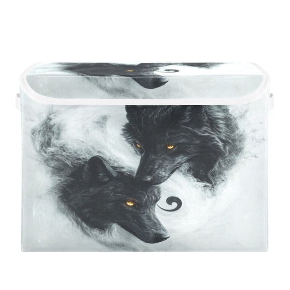 WOBOGO Watercolor Style Black Wolf Large Collapsible Storage Box Flip Lid Fabric Decorative Organizer Container Basket with Handles 16.512.611.8in