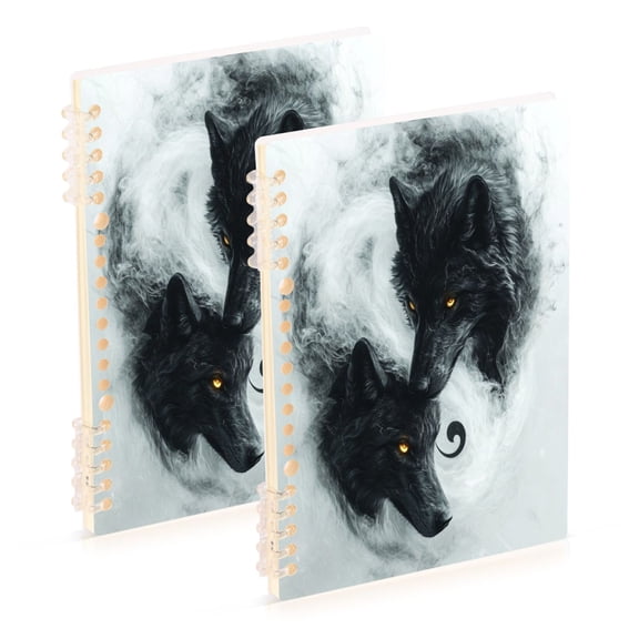 WOBOGO Watercolor Style Black Wolf Notebook College Horizontal Grid Paper Ink Spill Resistant Water Resistant Cover 8.3x5.7x0.4in