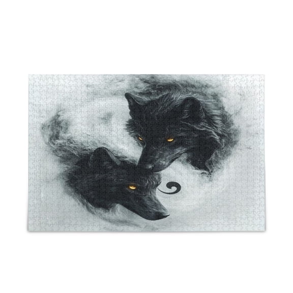 WOBOGO Watercolor Style Black Wolf Puzzle Challenge 500 Piece Jigsaw Suitable for Game Night Finished Size 20.5 x 14.9in