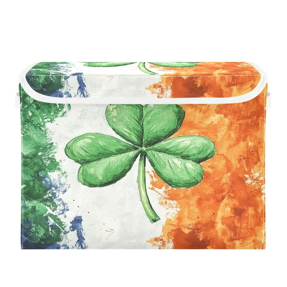WOBOGO Watercolor Style Of Large Green Shamrocks Large Collapsible Storage Box Flip Lid Fabric Decorative Organizer Container Basket with Handles 16.512.611.8in