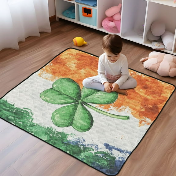 WOBOGO Watercolor Style Of Large Green Shamrocks Baby Playmats Extra Large Waterproof Rollable Activity Pads for Toddlers 5050inch