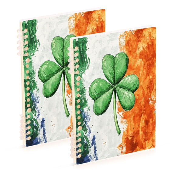 WOBOGO Watercolor Style Of Large Green Shamrocks Notebook College Horizontal Grid Paper Ink Spill Resistant Water Resistant Cover 8.3x5.7x0.4in