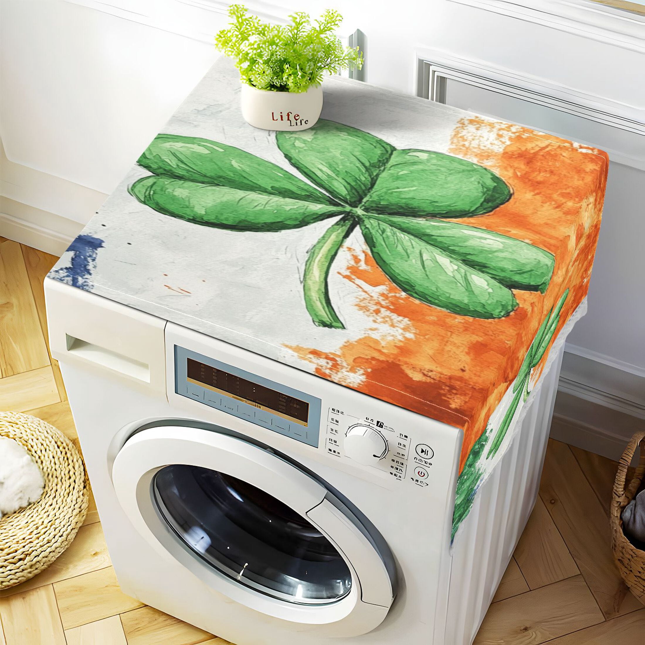 WOBOGO Watercolor Style Of Large Green Shamrocks Washing Machine Cloth Dryer Refrigerator Top Cover Protective Non-Slip Mat For Kitchen Laundry