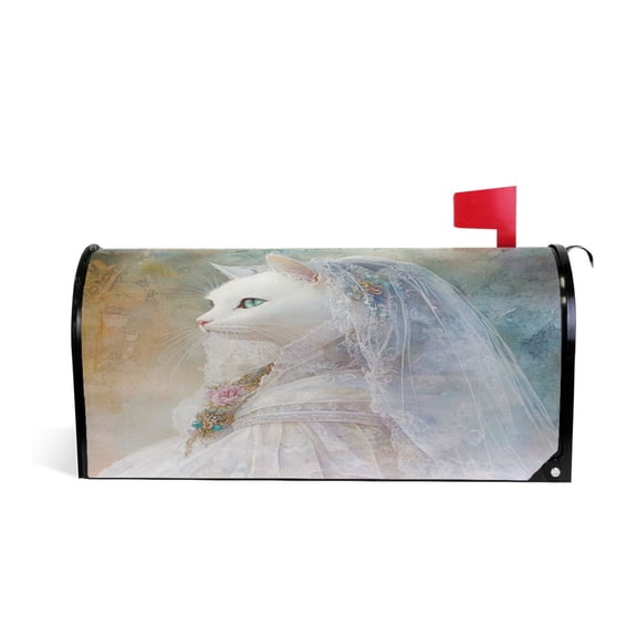 WOBOGO Wedding White Cat Mailbox Cover Magnetic for Garden Yard Home Decor Standard Size 20.7×18.03in
