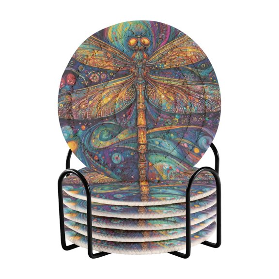 WOBOGO Weird Style Dragonfly Coil Coasters Set of 6 Minimalist Cotton Woven 3.94 inch Non-Slip Insulated and Absorbent Home Accessories.