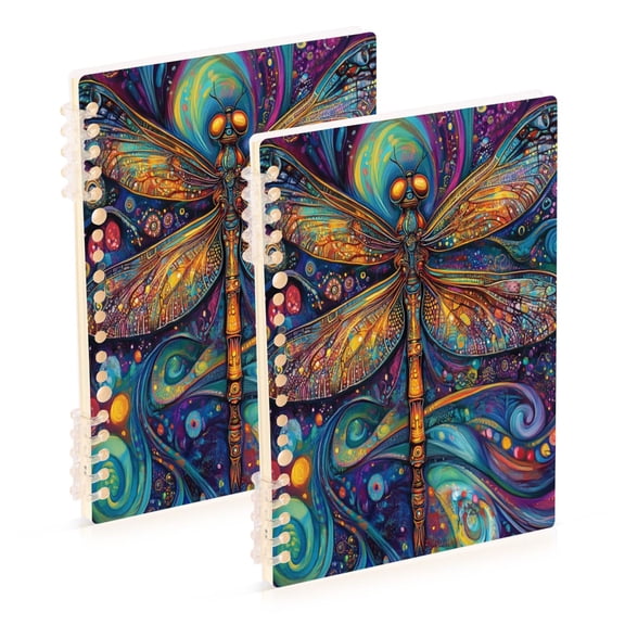 WOBOGO Weird Style Dragonfly Notebook College Horizontal Grid Paper Ink Spill Resistant Water Resistant Cover 8.3x5.7x0.4in