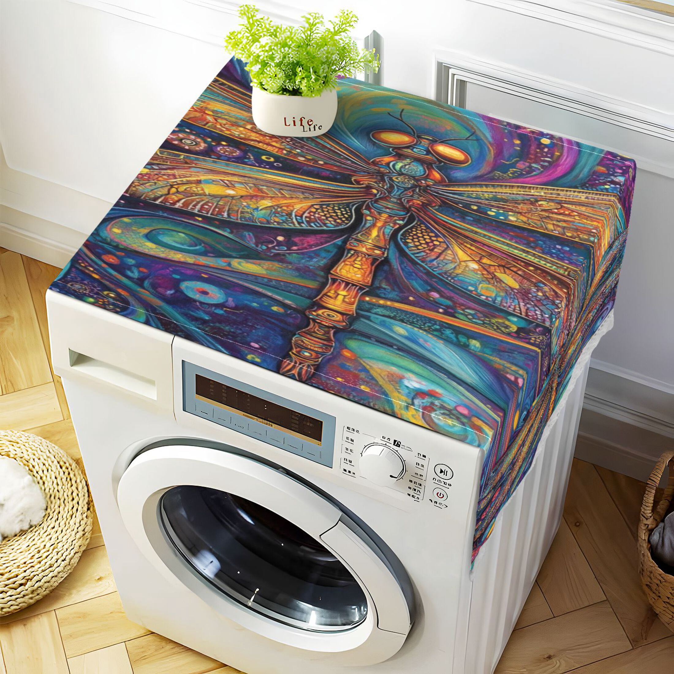 WOBOGO Weird Style Dragonfly Washing Machine Cloth Dryer Refrigerator Top Cover Protective Non-Slip Mat For Kitchen Laundry