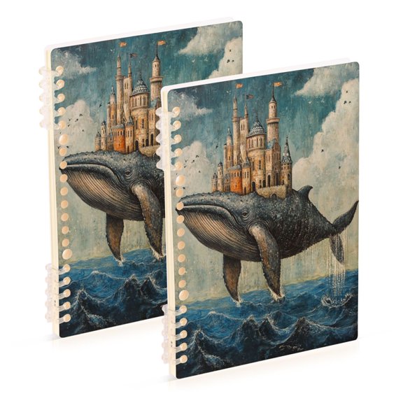 WOBOGO Whale Castle Notebook College Horizontal Grid Paper Ink Spill Resistant Water Resistant Cover 8.3x5.7x0.4in