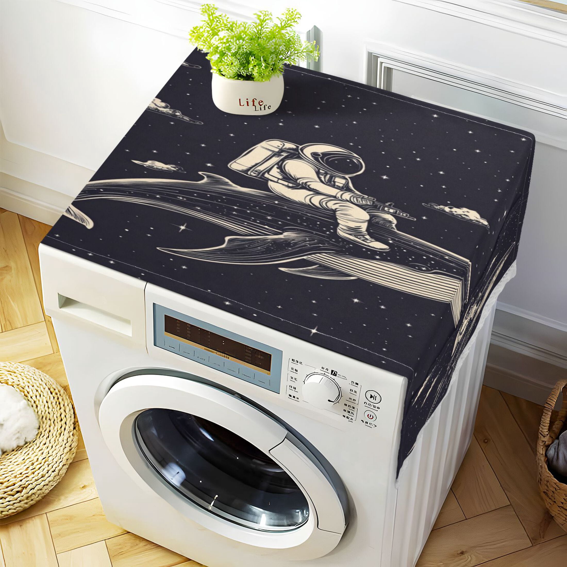 WOBOGO Whale Riding Astronaut Pattern Washing Machine Cloth Dryer Refrigerator Top Cover Protective Non-Slip Mat For Kitchen Laundry