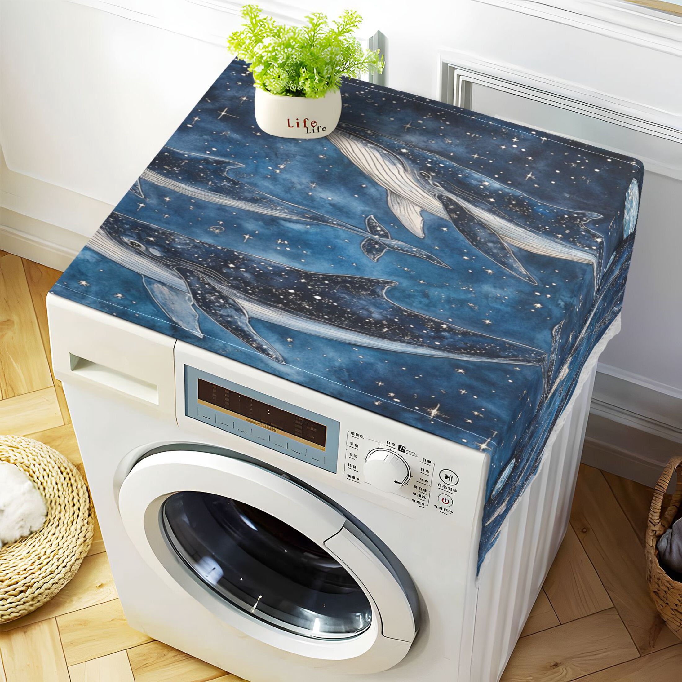 WOBOGO Whale Stars Washing Machine Cloth Dryer Refrigerator Top Cover Protective Non-Slip Mat For Kitchen Laundry