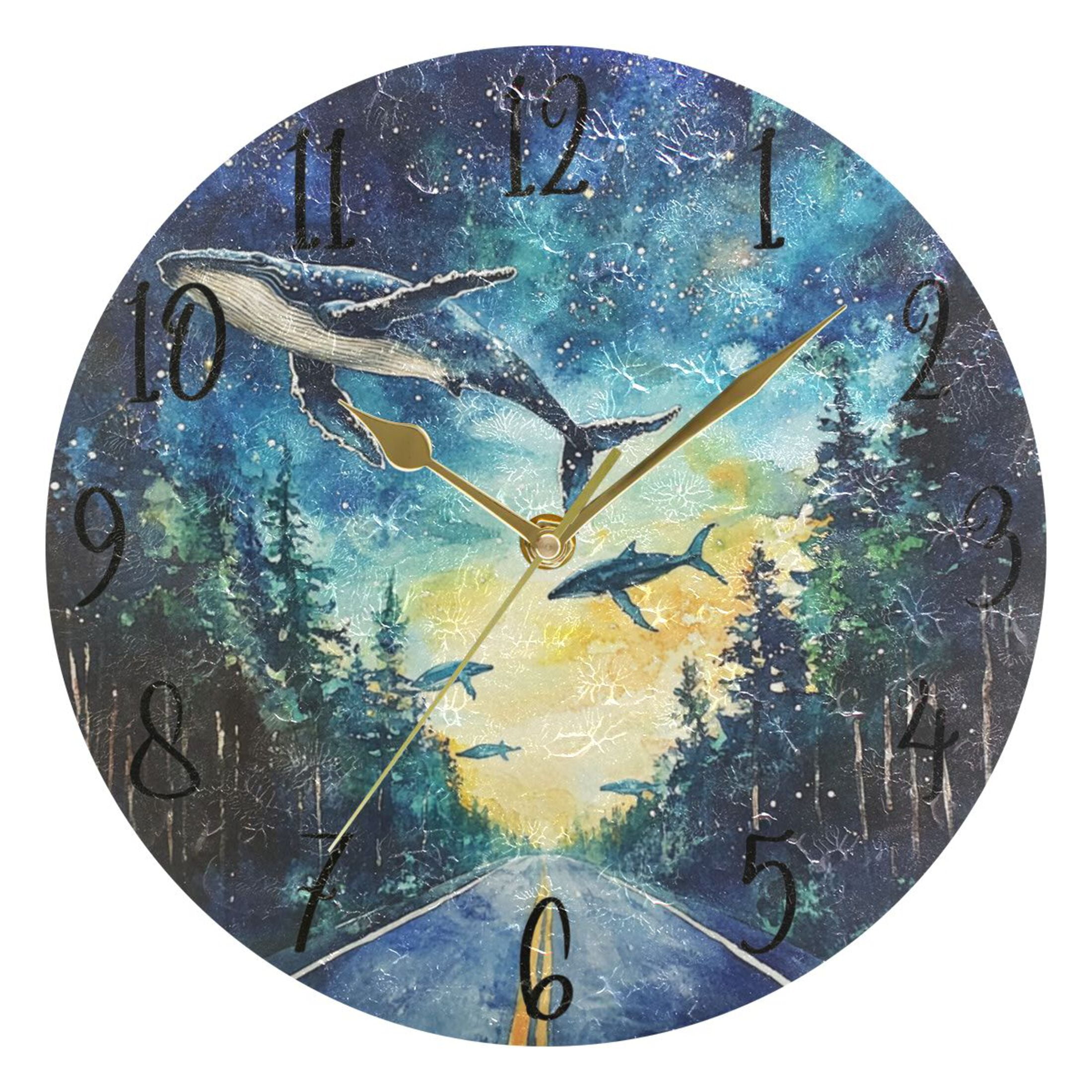 WOBOGO Whales in The Forest Wall Clock 10in Silent Mechanism Battery ...