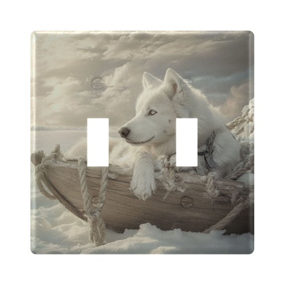 WOBOGO White Alaskan Dog 2-hole Switch Plates PC Flame Retardant Plastic Material Glossy Finish Smooth Touch 4.56x4.48x0.27in