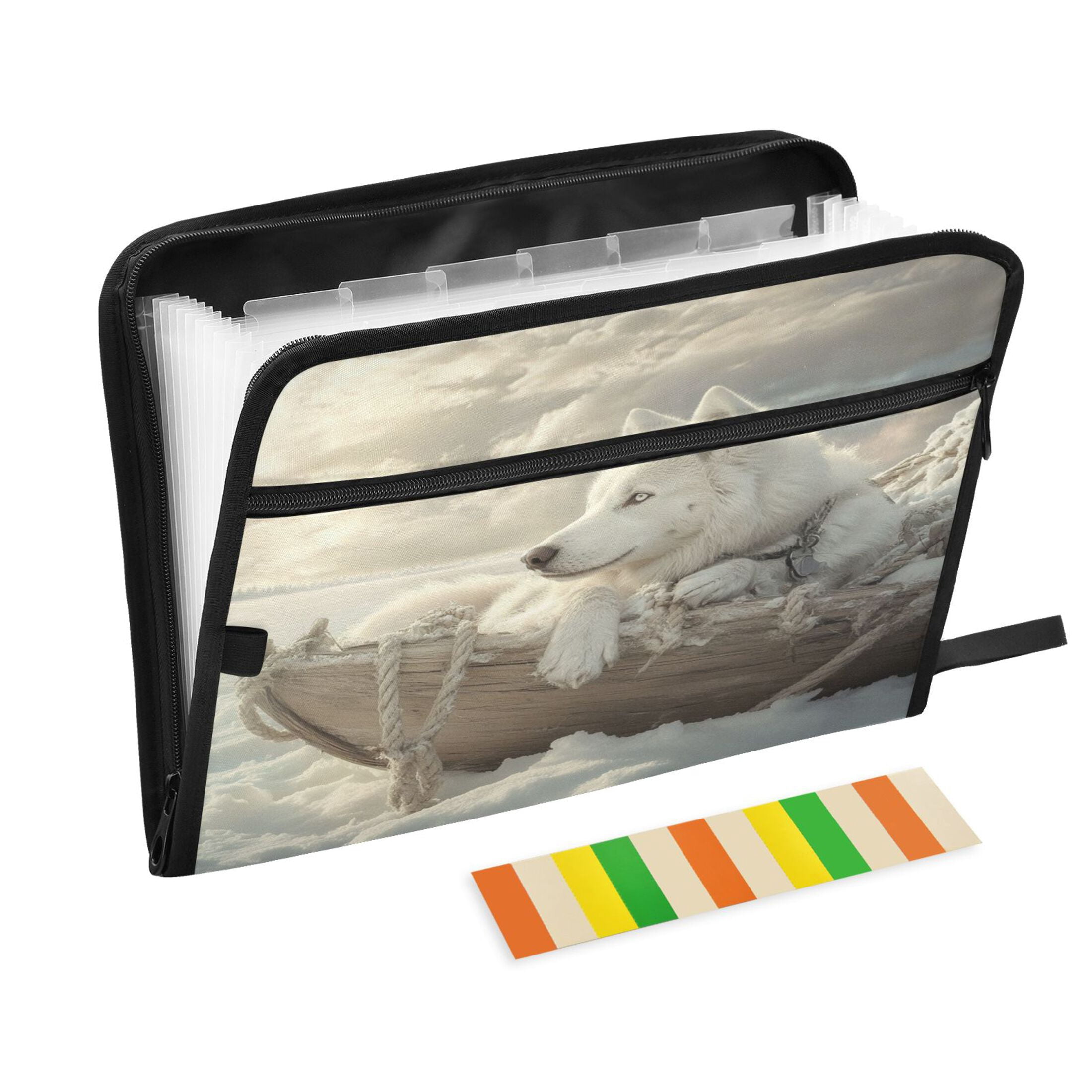 WOBOGO White Alaskan Dog Expanding File Folder Letter Size Accordion Filing Organizer 13 Pocket Separate Organ Pocket