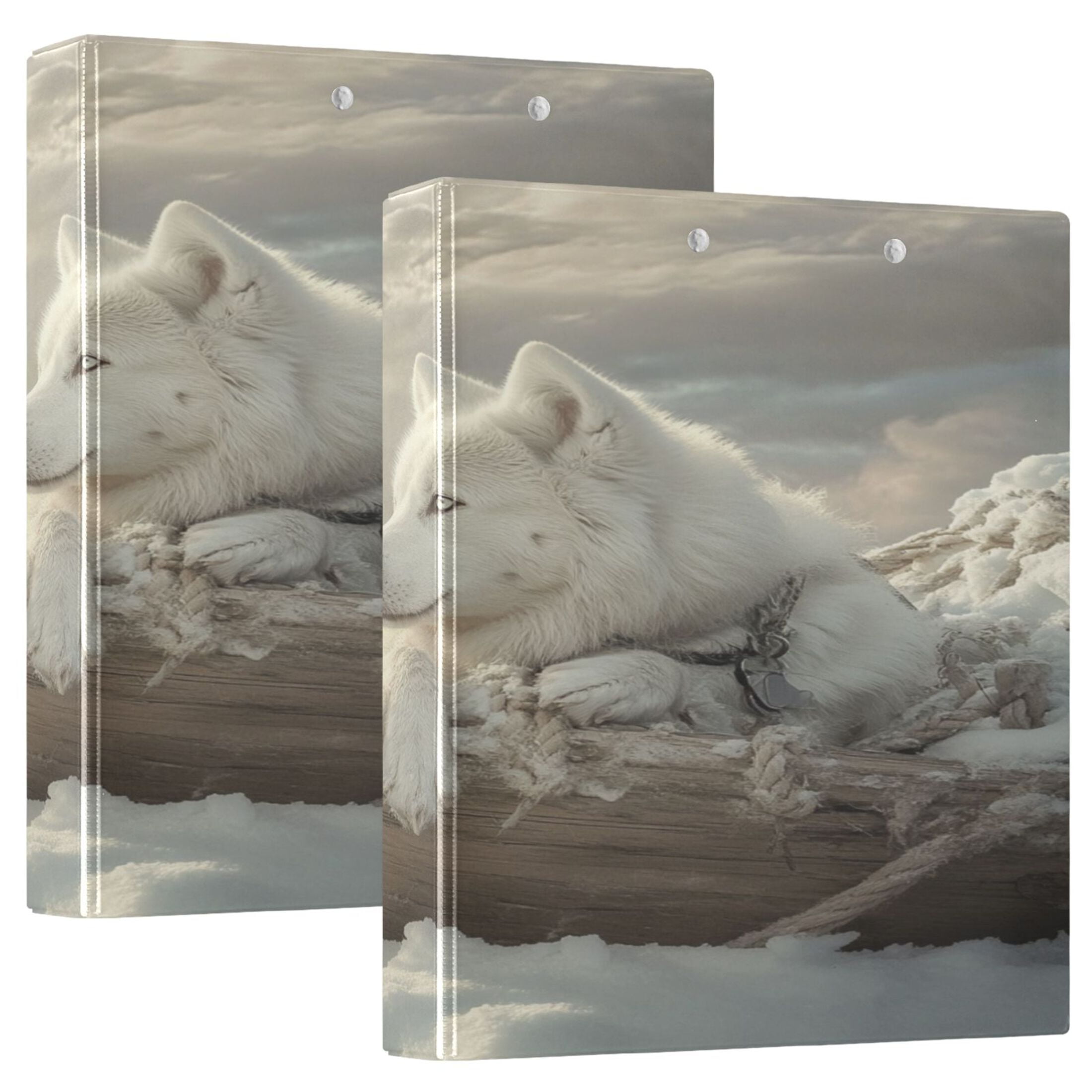 WOBOGO White Alaskan Dog File Folders Extra Large Capacity to Hold 200 Sheets of Documents Hard Shell Ring Binder for School Home Office