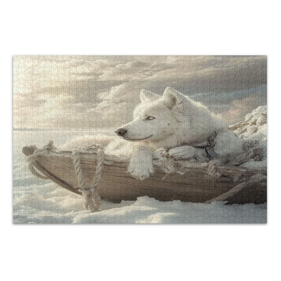 WOBOGO White Alaskan Dog Jigsaw Puzzle Challenge 500 Piece Jigsaw Suitable for Game Night Finished Size 20.5 x 14.9in