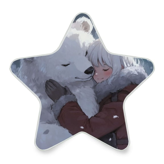 WOBOGO White Bear Cuddles with Woman LED Star Night Light 0.2 Watt Wall Plug Dusk to Dawn Auto Switch Adjustable Brightness Soft White Light
