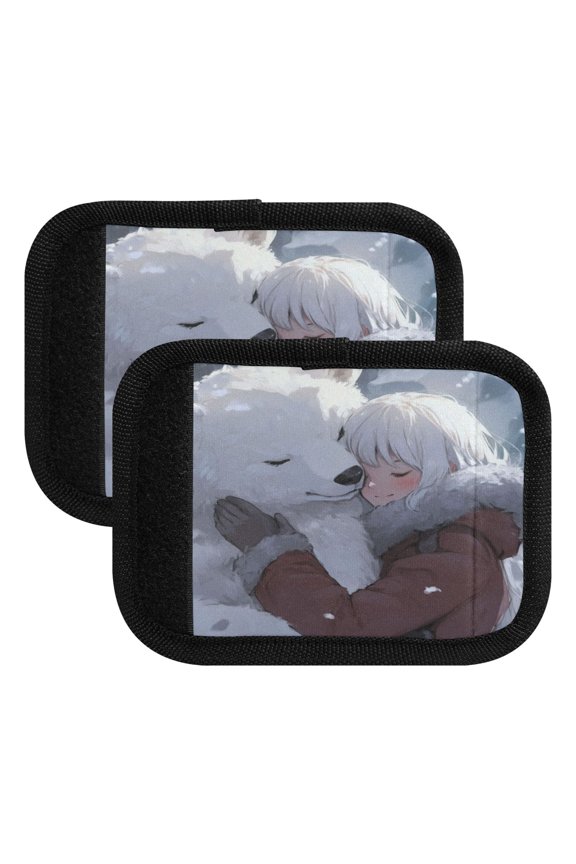White Bear Cuddles with Woman Luggage Handle Wrap 2Pcs Made of Neoprene is Soft and Flexible Suitable for Many Bags Shoulder Pads.