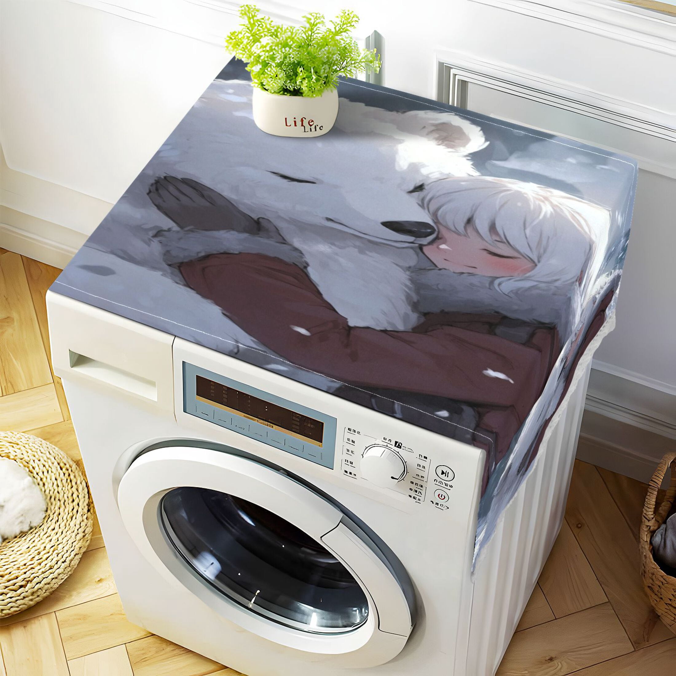 WOBOGO White Bear Cuddles with Woman Washing Machine Cloth Dryer Refrigerator Top Cover Protective Non-Slip Mat For Kitchen Laundry