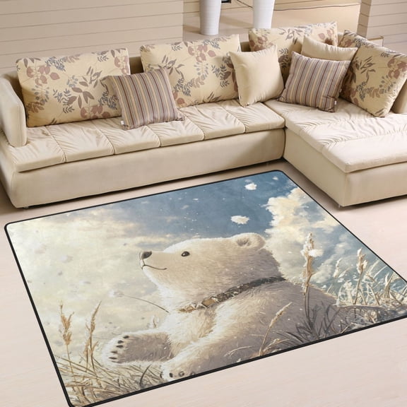 WOBOGO White Bear Enjoying The Sunshine Carpet Non-Slip Rugs Soft Doormat 80×58in Living Dining Room Bedroom Decorative