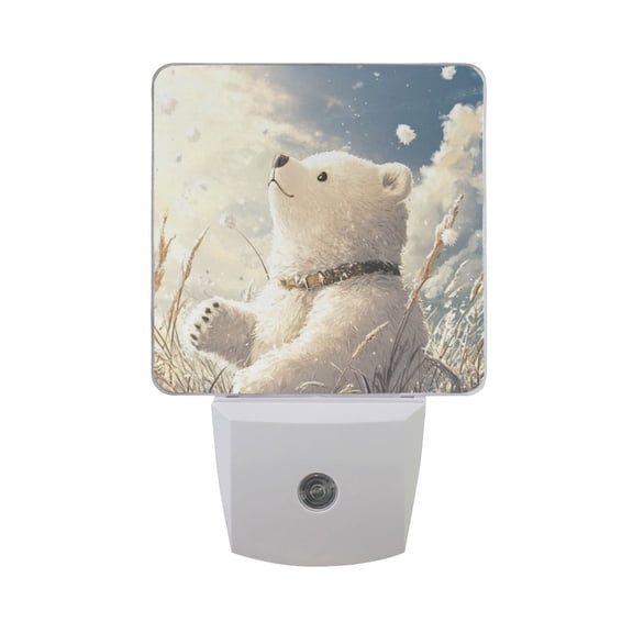 WOBOGO White Bear Enjoying The Sunshine LED Night Light 2 Pcs Set 0.5 Watt Wall Plug in Dusk to Dawn Automatic Switch Soft White Light
