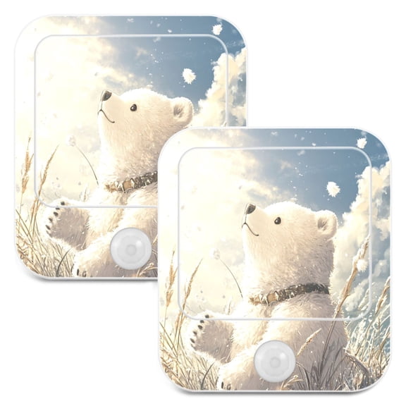 WOBOGO White Bear Enjoying The Sunshine Night Light Lamp with Smart Sensor Dusk to Dawn Sensor 0.6W Plug-in 2-Pack