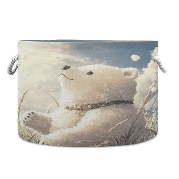 WOBOGO White Bear Enjoying The Sunshine Toy Storage Basket 2014in Canvas Laundry Hamper for Living Room Kids Room Bathroom Organizer