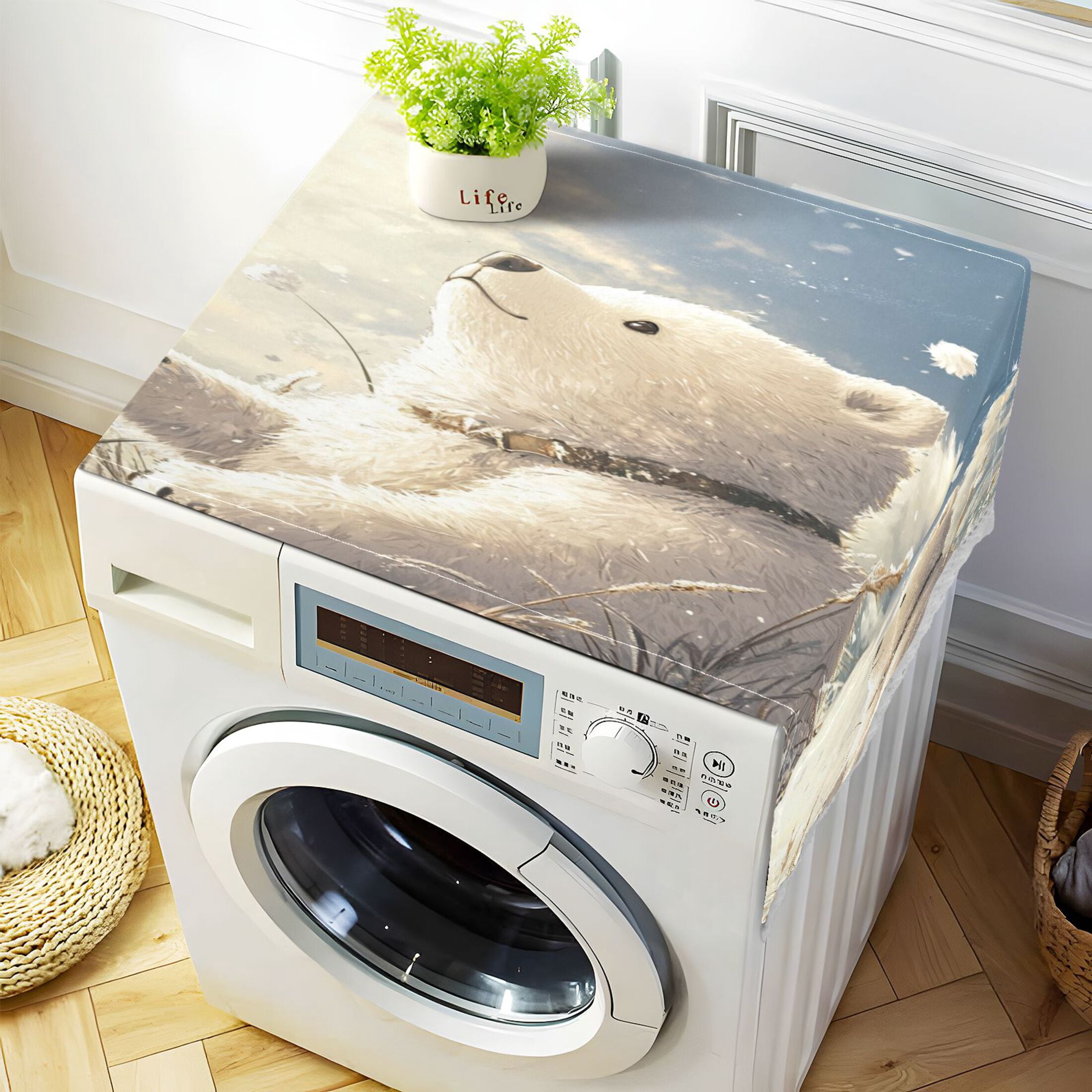 WOBOGO White Bear Enjoying The Sunshine Washing Machine Cloth Dryer Refrigerator Top Cover Protective Non-Slip Mat For Kitchen Laundry