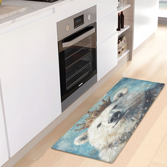 WOBOGO White Bear King Carpet 39x20in Kitchen Bathroom Plush Absorbent Non-Slip Floor Mat