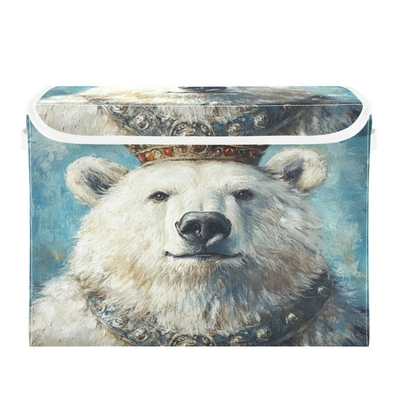 WOBOGO White Bear King Large Collapsible Storage Box Flip Lid Fabric Decorative Organizer Container Basket with Handles 16.512.611.8in