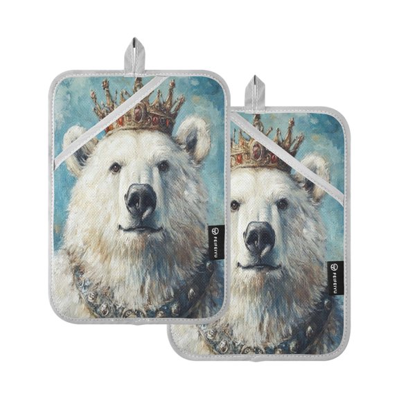 WOBOGO White Bear King Oven Mitts 2 Piece Heat Resistant 338 Degrees F Square Insulation Pads for A Wide Range of Cooking Occasions
