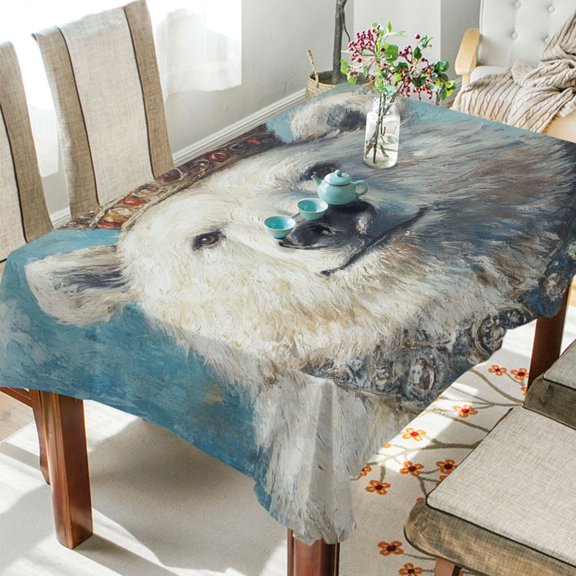 WOBOGO White Bear King Square Tablecloth 54×54in Polyester Fabric Tablecloth Washable Dust Resistant Wrinkle Resistant