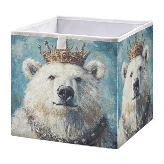 WOBOGO White Bear King Storage Basket Foldable Easy to Clean Durable with Hollow Support Plate with Handle 15.75×10.63×6.96 in