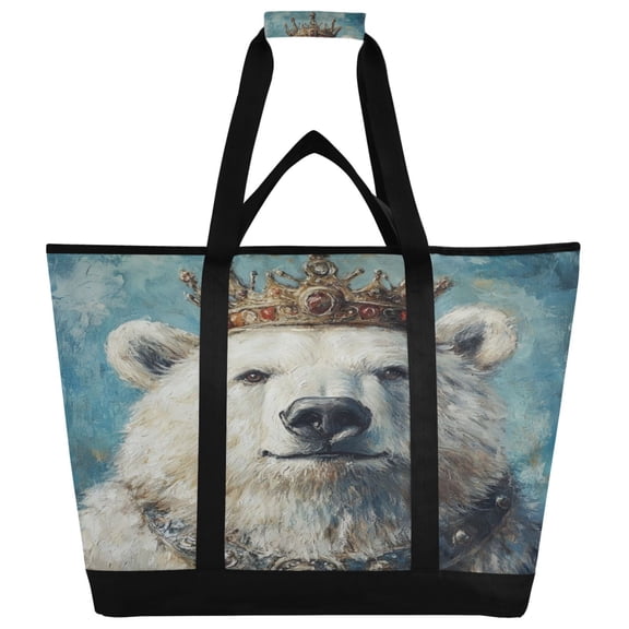 WOBOGO White Bear King Tote Cooler Bag Fold Flat Insulated Shopping Bag With Zipper For Work Picnic Beach Use 186.724in
