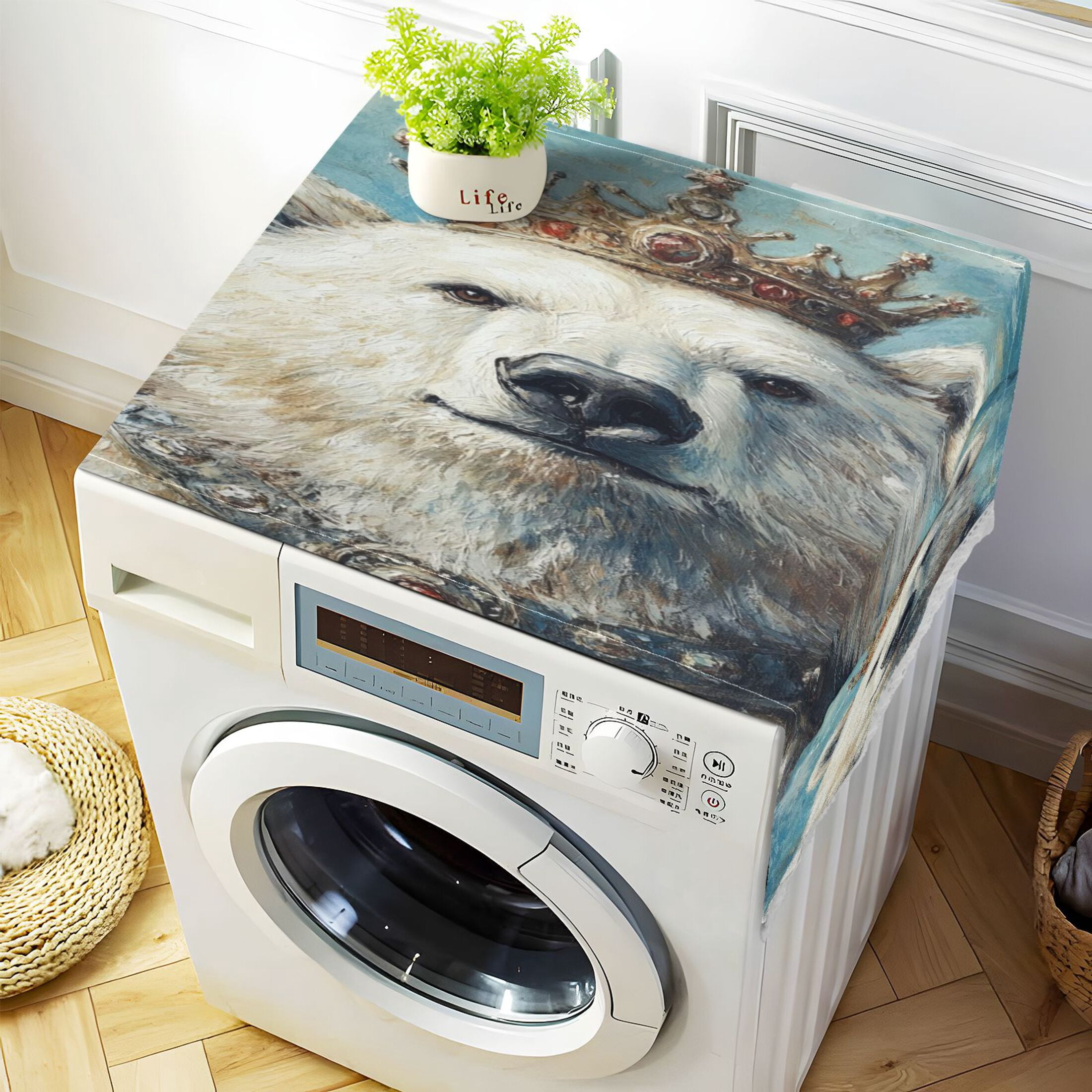 WOBOGO White Bear King Washing Machine Cloth Dryer Refrigerator Top Cover Protective Non-Slip Mat For Kitchen Laundry