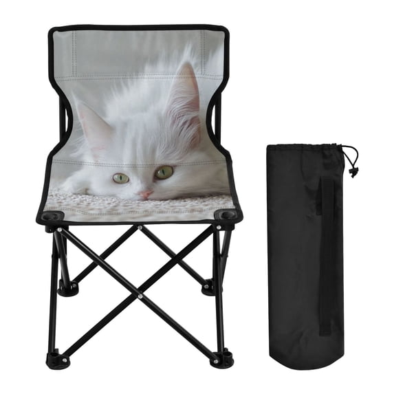 WOBOGO White Cat Camping Chair Convenient Four Corner Backrest Folding Stool Can Hold Up to 220lbs