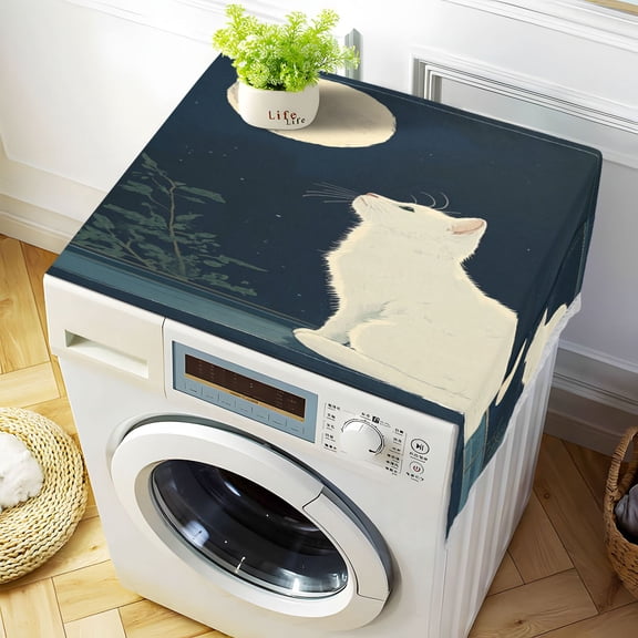 WOBOGO White Cat Enjoying The Moon Washing Machine Cloth Dryer Refrigerator Top Cover Protective Non-Slip Mat For Kitchen Laundry