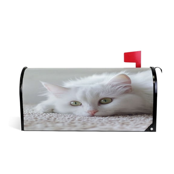 WOBOGO White Cat Mailbox Cover Magnetic for Garden Yard Home Decor Standard Size 20.7×18.03in
