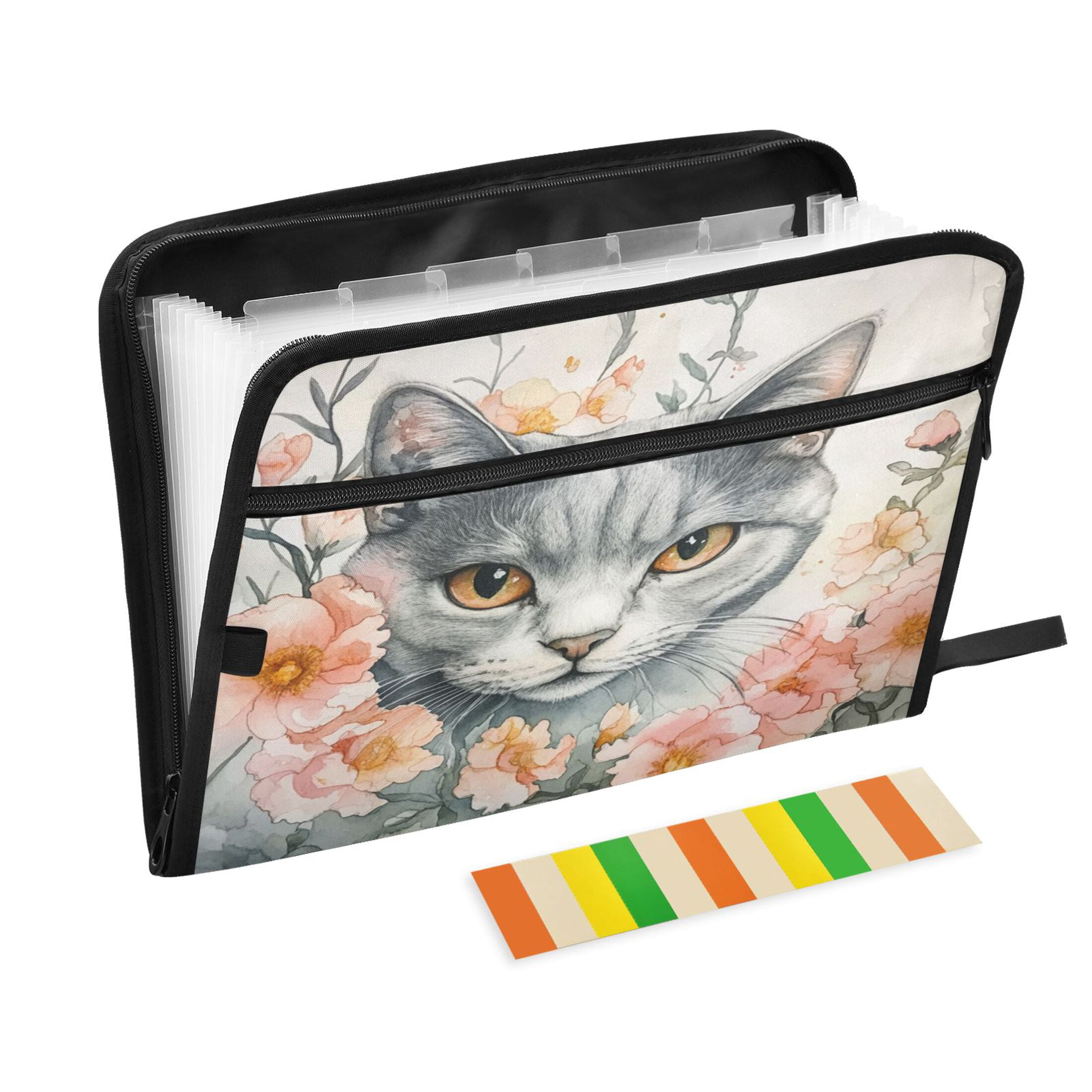 WOBOGO White Cat with Flower Expanding File Folder Letter Size Accordion Filing Organizer 13 Pocket Separate Organ Pocket