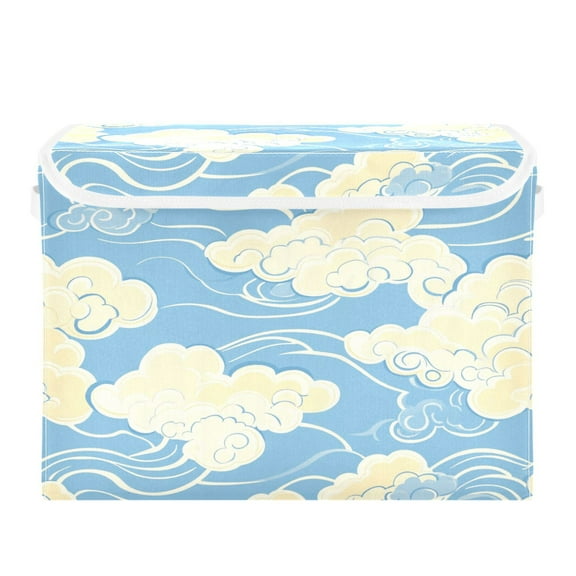 WOBOGO White Cloud Pattern on Blue Background Large Collapsible Storage Box Flip Lid Fabric Decorative Organizer Container Basket with Handles 16.512.611.8in