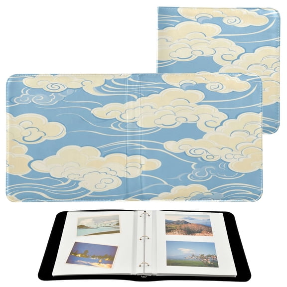 WOBOGO White Cloud Pattern on Blue Background Photo Albums 20 Pages Large Capacity DIY Self-adhesive Page PU Leather Cover for Family Wedding Anniversary Baby Vacation Photos 2411.8in