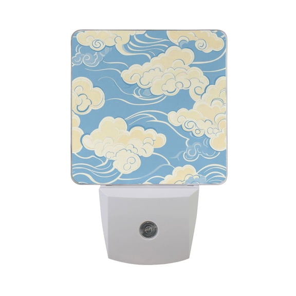 WOBOGO White Cloud Pattern on Blue Background LED Night Light 2 Pcs Set 0.5 Watt Wall Plug in Dusk to Dawn Automatic Switch Soft White Light