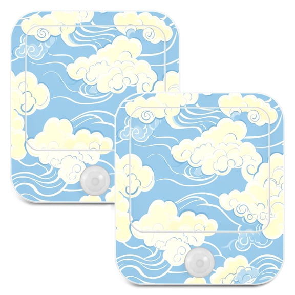 WOBOGO White Cloud Pattern on Blue Background Night Light Lamp with Smart Sensor Dusk to Dawn Sensor 0.6W Plug-in 2-Pack