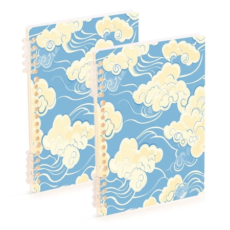 WOBOGO White Cloud Pattern on Blue Background Notebook College Horizontal Grid Paper Ink Spill Resistant Water Resistant Cover 8.3x5.7x0.4in
